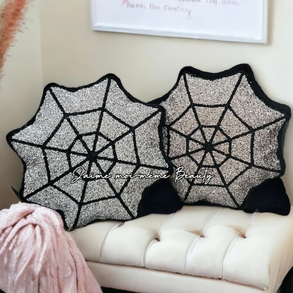 Shimmering Rhinestone Encrusted Spiderweb Pillows By Sparkles Home